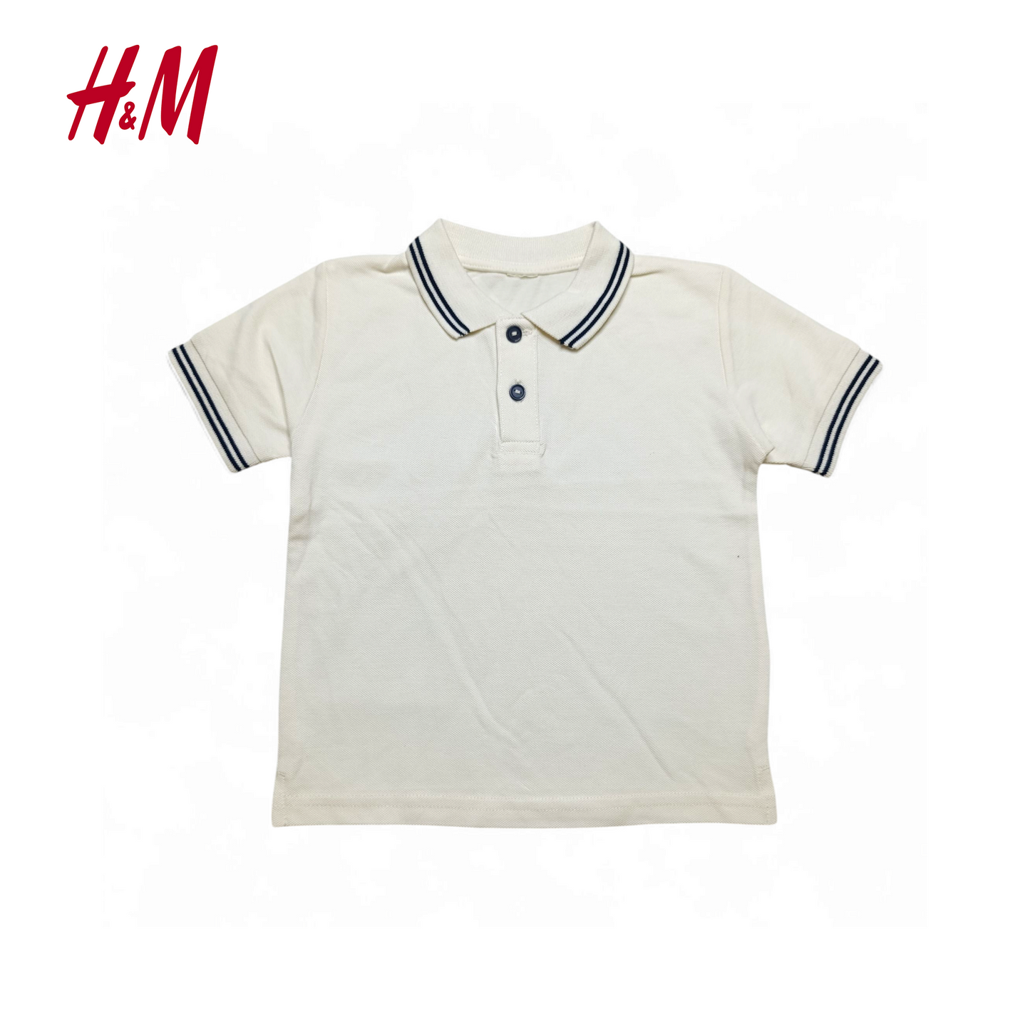 H&M Polo T-shirt ( Plain White & Collar Stripe Navy blue Color )