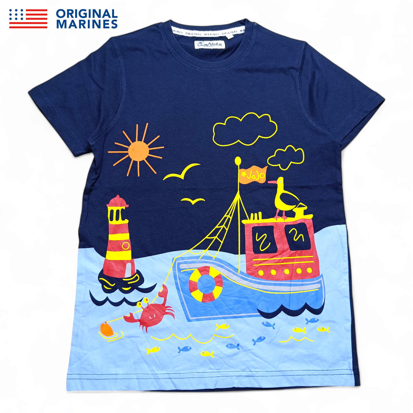 Original Marines Round Neck T-shirt ( Print Ocean And Boats )
