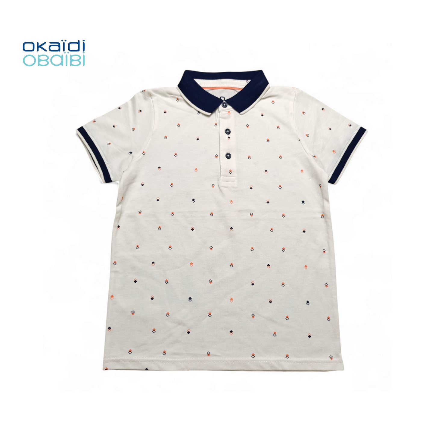 Okaidi Polo T-shirt ( Printed & Nevy Blue Collar )