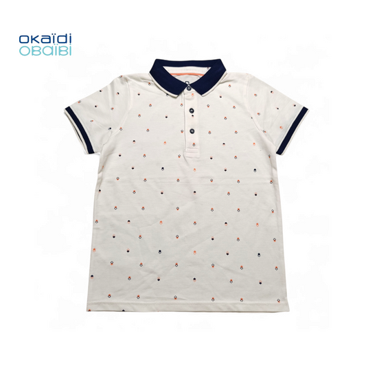 Okaidi Polo T-shirt ( Printed & Nevy Blue Collar )