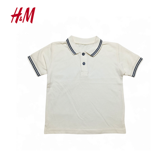 H&M Polo T-shirt ( Plain White &  Collar Stripe Navy blue Color )