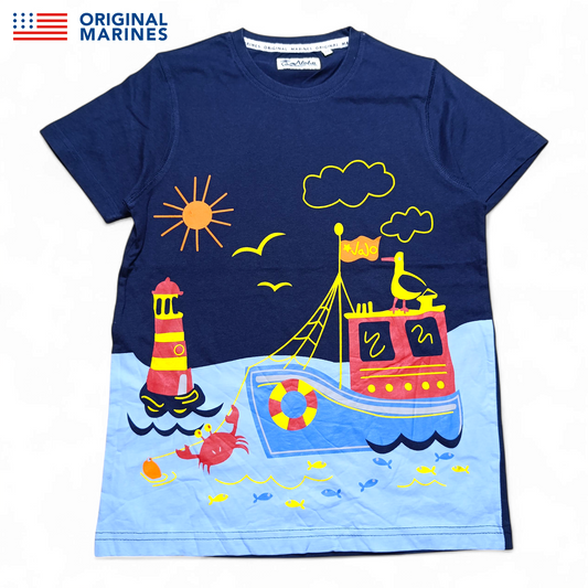 Original Marines Round Neck T-shirt ( Print Ocean And Boats )