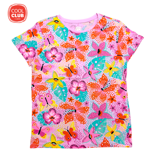 Cool Club Round Neck T-shirt ( Flowers Printed )